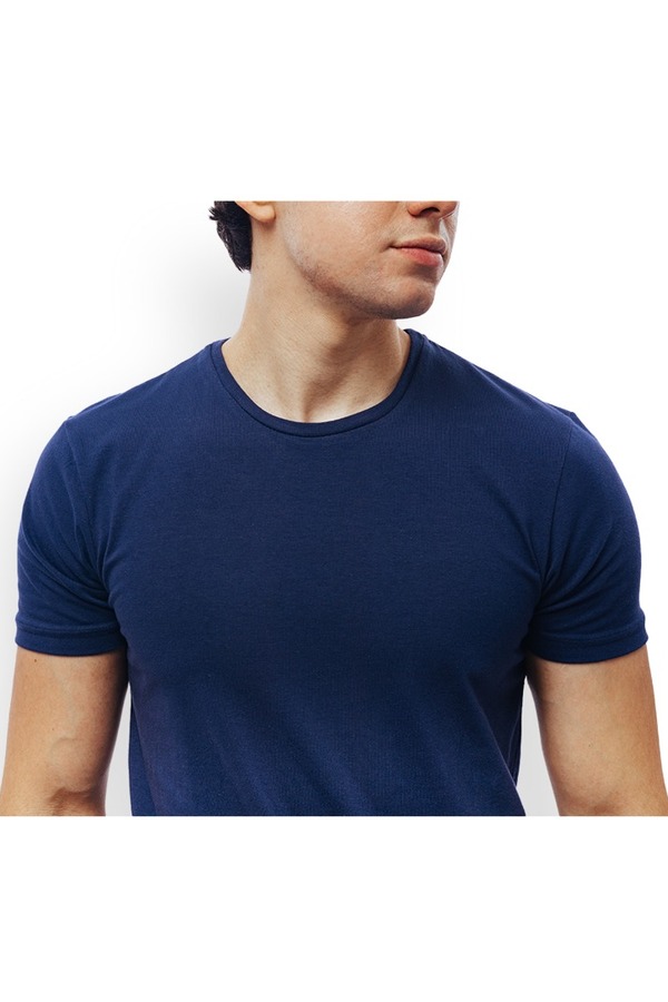 Playera Manga Corta Azul Marino Stretch Cuello Redondo Para Caballero